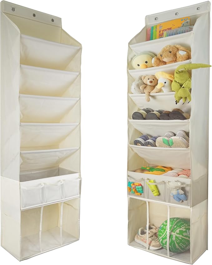 3in1 Over The Door Shoe Organizer with 5 Slanted Compartments,Removable Storage Bin & Transparent Pockets,Thickened Waterproo