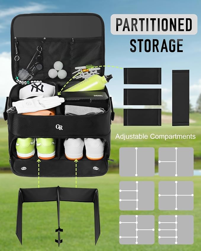 Fathers Day Dad Gifts for Men Odor-Absorbing 2-Layer Large Golf Trunk Organizer with Activated Carbon Fabric - Water-Resistant Golf Shoe Bag