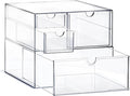 Prsildan Acrylic Drawer Makeup Organizer with 4 Drawers, Set of 2 Office Desk Organizers Accessories, Clear Stackable Storage