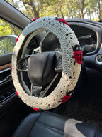 Crochet Ladybug Steering Wheel Cover Universal 14-15 inch (A,Steering Wheel Cover)