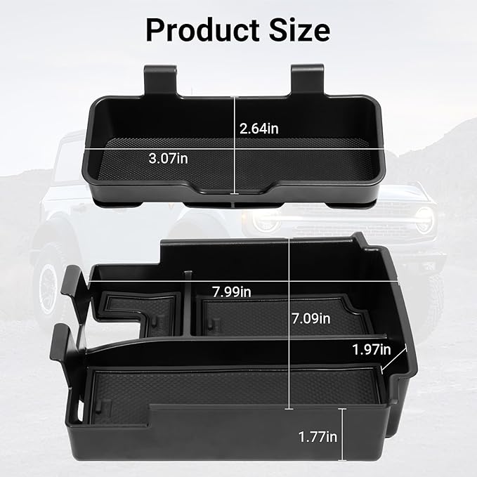 LECART Center Console Organizer Tray & Sun Visor Sunglasses Holder Fit for Ford Bronco 2025 4-Door Car Storage Accessories Set with Anti-slip Mats Sturdy ABS Easy Install Interior Upgrade