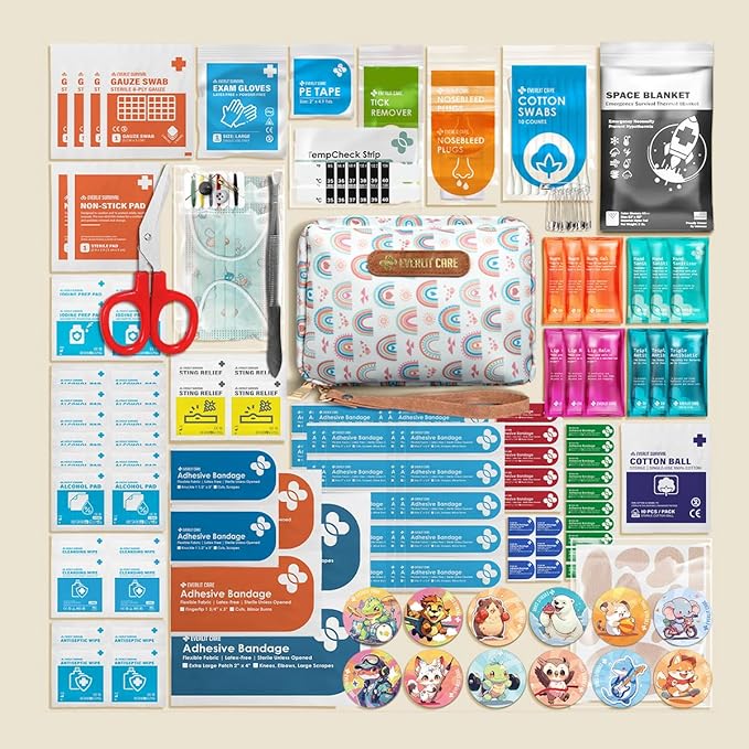 EVERLIT Care Rescue Pack | Family-Friendly First Aid Kit for Kids with 200 Pcs Medical Supplies | Travel-Friendly Compact Sto