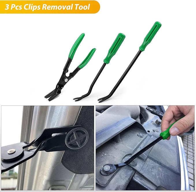 GOOACC 102Pcs Trim Removal Tool, Auto Push Pin Nylon Bumper Retainer Clip Set Fastener Terminal Remover Tool Round Handle Cro