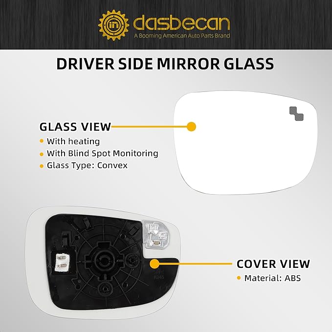 Dasbecan Left Driver Side Mirror Glass Compatible with Mazda CX-5 2017-2023 CX-9 2016-2023 with Heated Blind Spot Detection Convex Glass with Backing Plate Replaces TK71691G7 TK71-69-1G7