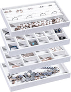 Frebeauty Jewelry Organizer Tray,Stackable Velvet Jewelry Trays,Drawer Inserts Earring Organizer For Women Jewelry Storage Di