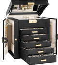 TORIBIO Large Jewelry Box for Women, Leather Jewelry Organizer with Mirror & Lock, 6-Tier Jewelry Storage Case for Girls/Wome