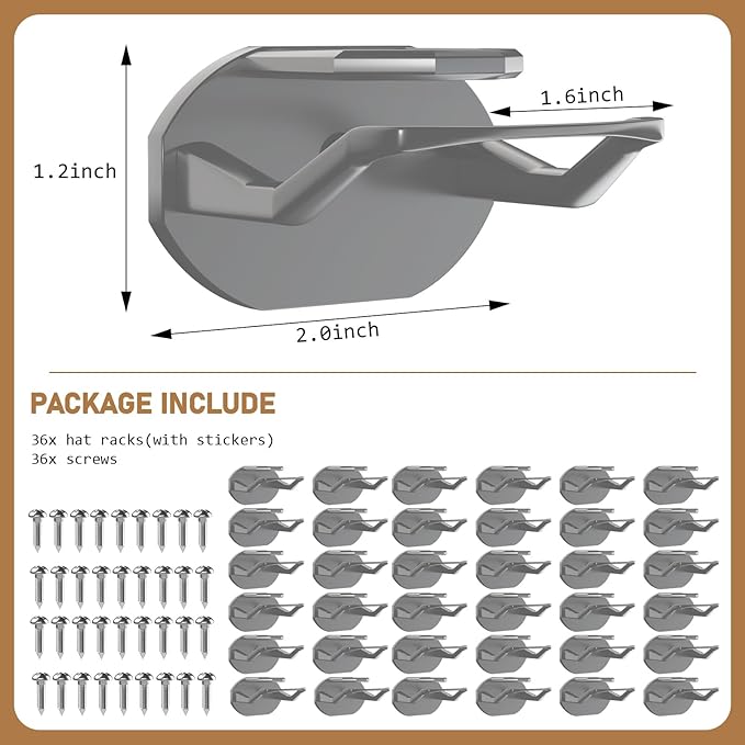 36 Pack Adhesive Hat Hooks for Wall, Super Strong Hat Rack for Baseball Caps, Hat Organizer Display for Home Decor, Hat Hange