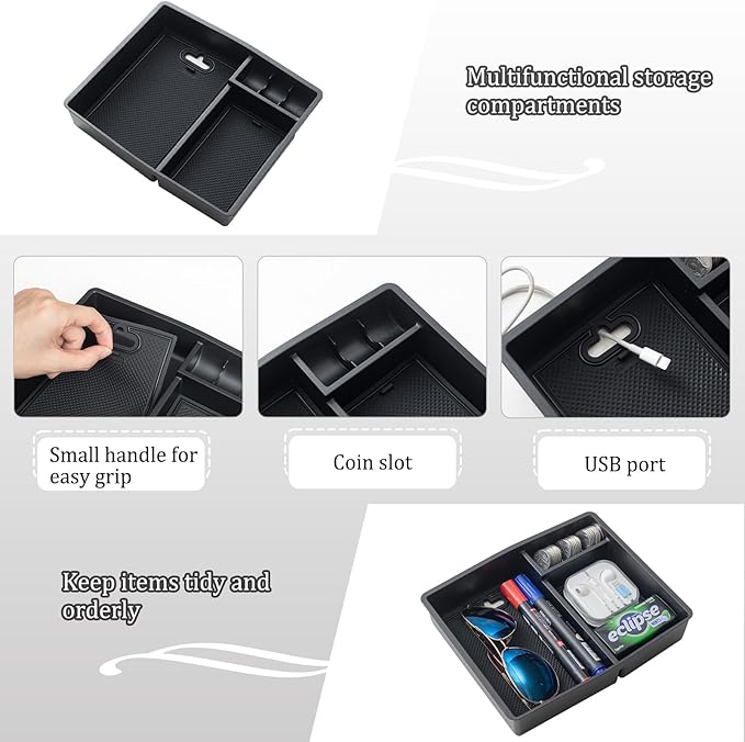 JDMCAR Center Console Organizer Compatible with 2024 2025 2026 Toyota Tacoma Accessories, Armrest Insert ABS Plastic Coin Holder Secondary Storage Box (Black Trim)