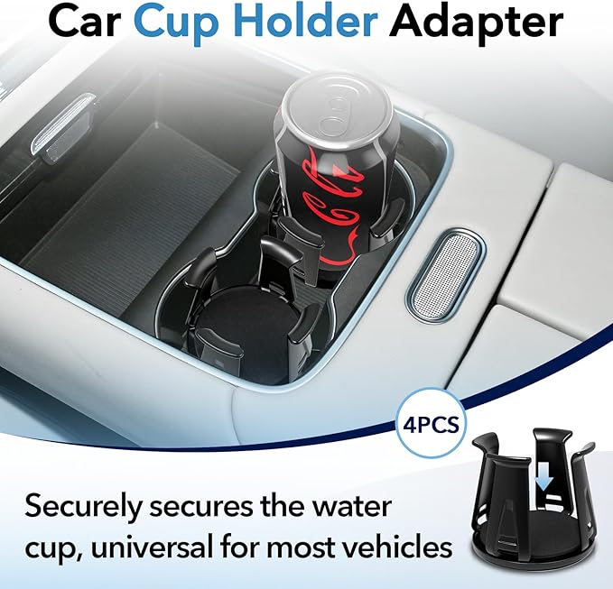 4PCS Car Cup Holder Insert, Self-Adhesive Expanding Cup Holder Inserts for Car, Automotive Black Cup Holder Adapter with Clam