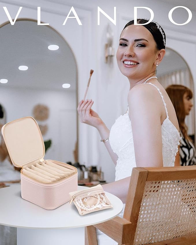 Vlando Travel Jewelry Case,Jewelry Organizer with 6 zipper velvet Jewelry bags for Women Girl,Wedding Birthday Gift Ideas for