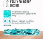 Extra Large Utility Tote Bag - Oversized Collapsible Reusable Wire Frame Rectangular Canvas Basket With Two Exterior Pockets For Beach, Pool, Laundry, Car Trunk, Storage - Chevron Teal