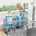 Cisily Sink Caddy Organzier with High Brush Holder, Sponge Holder for Sink, 304 Rustproof Stainless, Kitchen Countertop Soap 