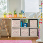 Geelin 6 Pcs Beige Bow Cube Storage Bins 11 Inch Storage Basket with Handle, Preppy Girls Organizer Basket, Collapsible Fabri