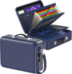 Fireproof Document Box with Lock＆Shoulder Strap, Hard-Shell Case File Organizer with Accordion File Folder, Multi-Layer Porta