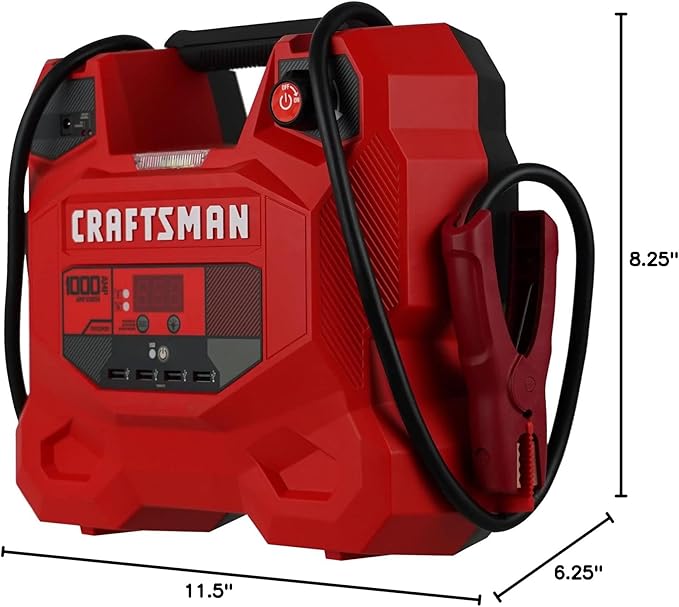 CRAFTSMAN 1000A Car Battery Jump Starter and Portable Power Station, 3-in-1 Solution, 12V DC and 2.4A USB Charging, for 12V