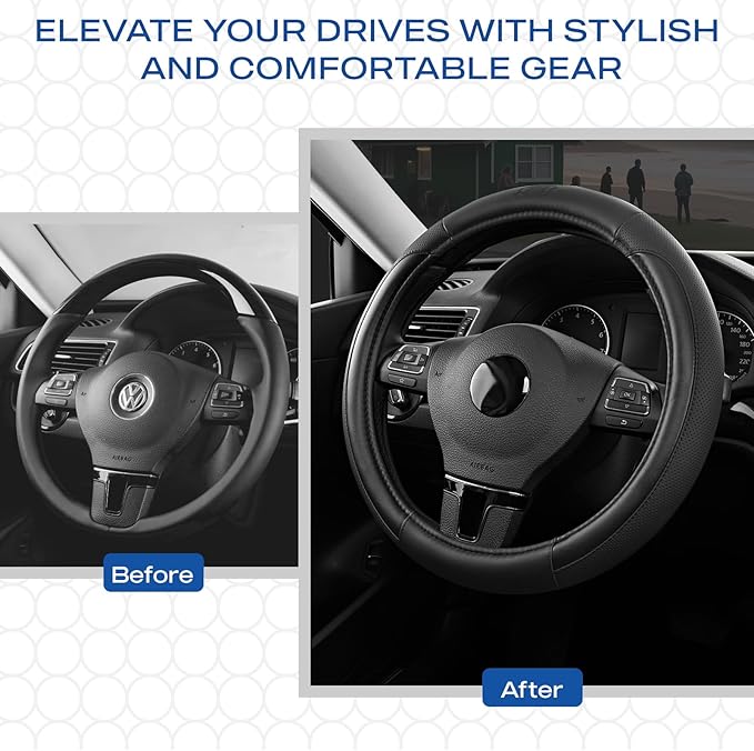 Skechers Steering Wheel Cover Memory Foam,Luxury Leather Steering Wheel Covers,Universal Anti-Slip Fit 14" 1/2-15" Car Wheel 