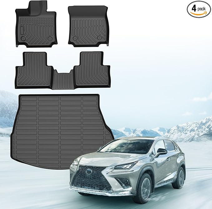 Sunsdrew Floor Mats Cargo Liner for 2022-2026 Lexus NX 250/NX 350/NX 350h/NX 450h+, All Weather Floor Liners & Trunk Cargo Mat NX350 Accessories Car Mats TPE Rubber Raised Edge
