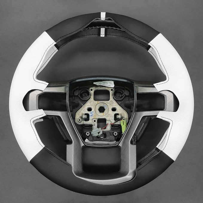 MEWANT Hand Sewn Black White Artifcial Leather Steering Wheel Cover Wrap for Ford F150 F250 F350 Expedition 2018-2021