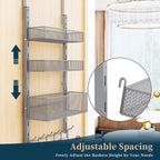 Consumest Over The Door Hooks Organizer - 4 Tier Door Coat Rack with 3 Baskets and 12 Hooks, Stainless Steel Towel Hanger for
