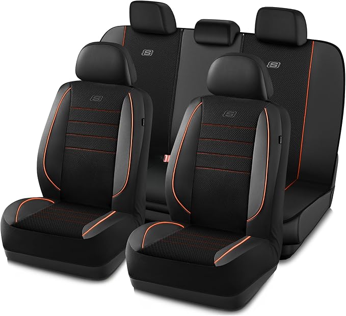 Skechers Air-Cooled Memory Foam Seat Covers,Mesh Thick Car Seat Covers,Piping Leather Car Seat Cover,Airbag Compatible,Automo
