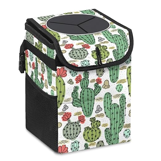 Cactus Car Trash Can with Lid Collapsible Reusable Waterproof Car Garage Bag,Automotive Garbage Can,Car Accessories Interior Car Organizer