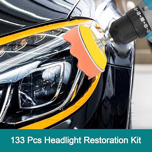 133 Pcs Drill Sanding Disc Attachment Polishing Kit, 3 Inch Headlight Restoration Kit, Wet Dry Hook and Loop Sandpaper Buffin