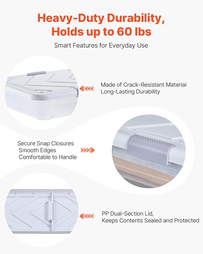 VEVOR Under Bed Storage with Wheels, 31.7 x 15.6 x 6.9 inch Underbed Containers, Underbed Shoes Organizer with Lid & Gray Lat
