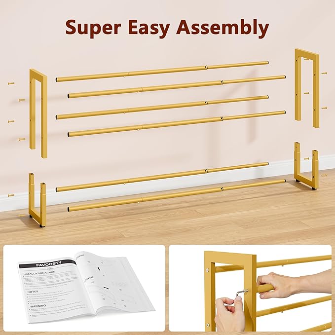 FAVOOSTY 3-Tier Expandable Shoe Rack, Adjustable Shoe Shelf Storage Organizer Space Saving Metal Free Standing Shoe Rack for 