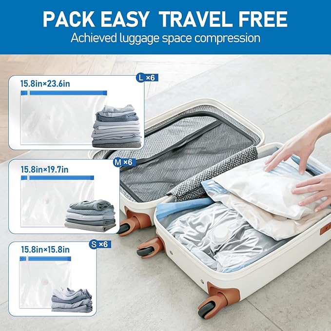 VMstr Vacuum Seal Bags for Clothing Travel, Vacuum Storage Bags with USB Electric Pump, Compression Space Saver for Luggage S