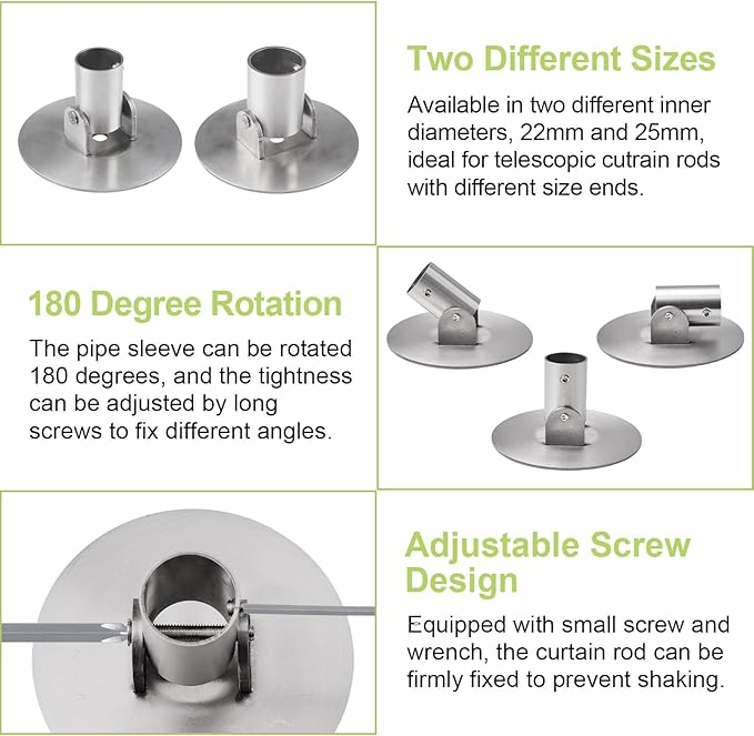 Shower Curtain Rod Bracket, 2Pcs Different Sizes Titanium Steel Shower Curtain Rod Single Swivel Flange Curtain Rod Wall-Moun
