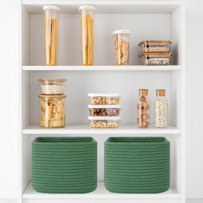 OIAHOMY 9”x9”x7” Storage Cubes, Cotton Rope Woven Baskets for Organizing, Cube Storage Bin, Small Gift Basket for Shelf, 3-Pa
