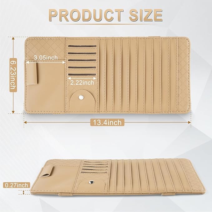 alpmosn Sun Visor CD Case Holder for Car - Multi-Function Visor Organizer with CD/DVD Storage, Eyeglass Clip, Card Slots & Pen Holder, Durable Leather Car Accessories (Beige)