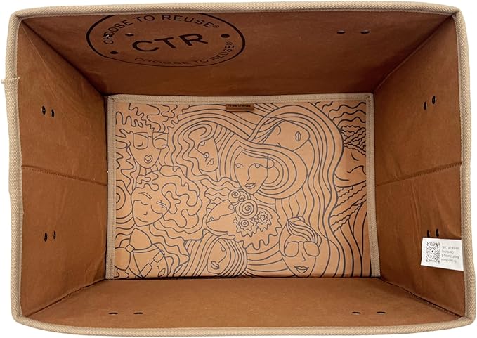 Earthwise Deluxe Collapsible Reusable Shopping Box Bag Set with Reinforced Bottom Wavy Friends Design Storage Boxes Bins Cubes Washable Paper (Set of 2)