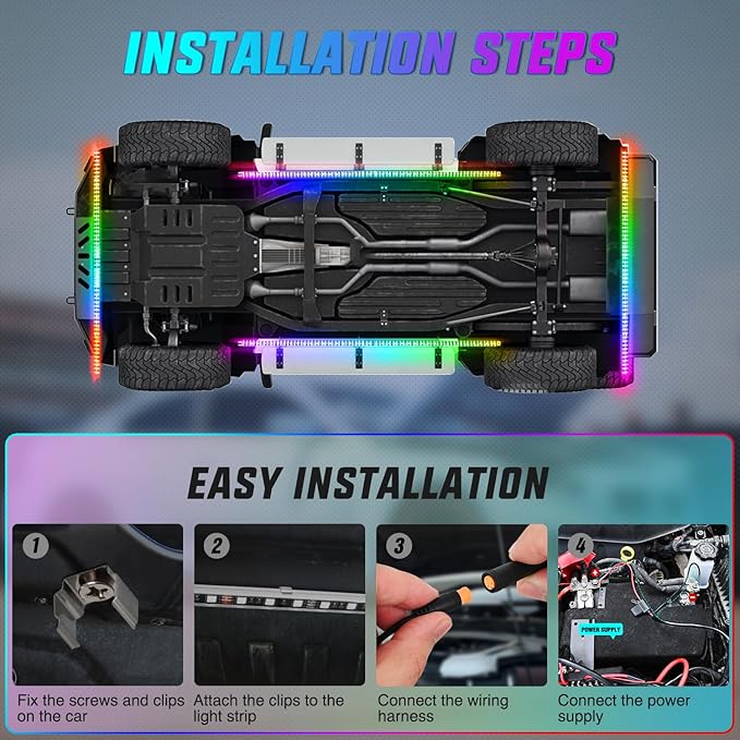 Nilight 4Pcs Aluminum Underglow Neon Accent Strip Lights 396 LEDs Dream Color Door Assist Multi Mode Sound Active Function Music Modes with APP Remote Control Underbody Light Strips for Car Truck RV