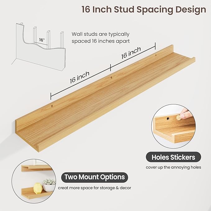 Axeman 40 Inch Floating Shelves | Oak Picture Ledge Shelf Set of 3 | Rustic Wood Wall Shelves with Lip | 40" Oak Picture Shel