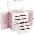 Kendal Extra Large Jewelry Box Jewelry Case PU Leather 6 Tier 5 Drawers Large Storage Capacity with Mirror Jewelry Storage Or