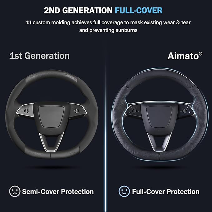 Steering Wheel Cover for Tesla Model 3 Highland(2024-Present)/ Model Y Juniper(2025-Present),Anti-Slip,Comfortable Grip,Breathable,Customized for Tesla Model 3/Y Accessories,Nappa Black