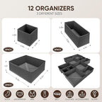 12 Pcs Drawer Organizer Clothes – Dresser Organizers for Baby Clothes, Underwear, Socks & Bedrooms – Foldable Storage Bins fo
