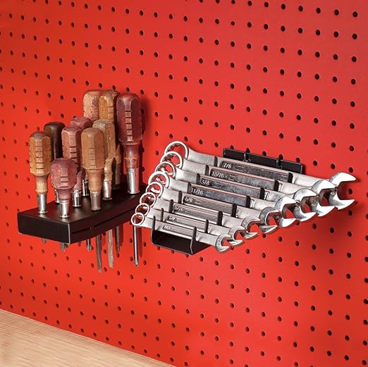 Pegboard Screwdriver and Wrench Holder Set Peg Board Accessories, Organize Wrenches and Screwdrivers on Pegs. Heavy Duty Blac