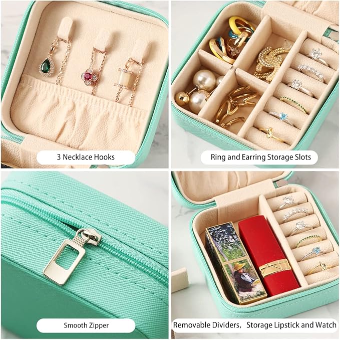 ZPROW Travel Jewelry Case, Mini Portable Jewelry Travel Boxes, Small Jewelry Organizer for Rings, Earrings, Pendants, Watches