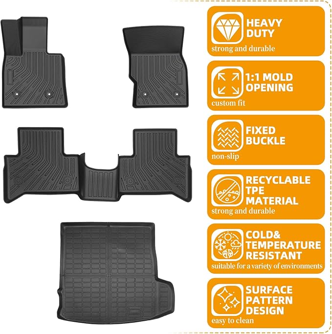 Floor Mats for Alfa Romeo Stelvio & Stelvio Quadrifoglio 2018-2025, Floor Mats for Stelvio Base Ti Veloce, 2 Row Floor Mats & Cargo Mat(with Subwoofer), TPE Anti-Slip Stelvio Mats Accessories