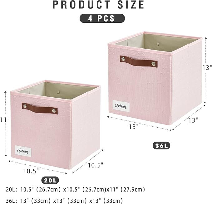 Bagnizer Collapsible Fabric Storage Cube Bins with 2 Reinforced PU Handles, Foldable Storage Organizer Baskets for Closet, Sh