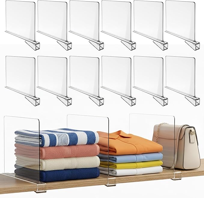 Acrylic Shelf Dividers for Closet Organization, 4-Pack Premium Quality Reinforced Material Closet Organizers and Storage, Per