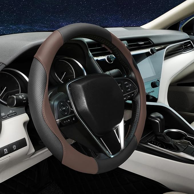 Steering Wheel Cover Universal Standard Size 14.5-15 inch, Breathable Microfiber Leather, Anti-Slip, Soft Grip, Sporty Design