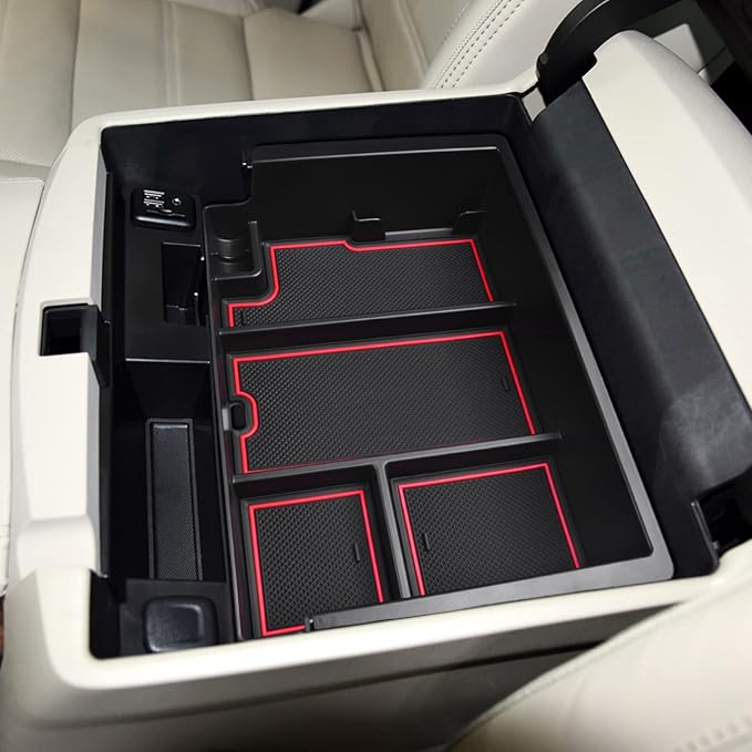 EDBETOS Center Console Organizer Tray Compatible with Chevy Silverado/GMC Sierra Accessories 2014-2018 and Chevy Tahoe Suburban/GMC Yukon 2015-2020 (Full Console w/Bucket Seats ONLY),Red