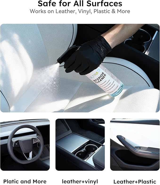 Premium Car Interior Cleaner (17oz Brush + Towel) | Interior Car Cleaner for Leather, Vinyl, Glass & Plastic | Residue-Free M