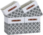 Temary 11x11x11 Cube Storage Bins Cube Organizer Bins 4 Pack Canvas Storage Bin for Home, Cube Storage Basket with Leather Ha