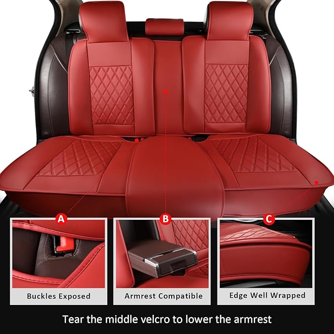 MIROZO Seat Covers Full Set,Waterproof Faux Leather Car Seat Covers Breathable Car Seat Protector Universal Automotive Vehicl