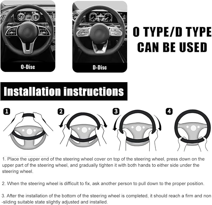 Yourkar Car Steering Wheel Cover, 15 Inch Leather D-Shaped Comfy Grip Steering Wheel Protector, Anti-Slip Steering Wheel Cove