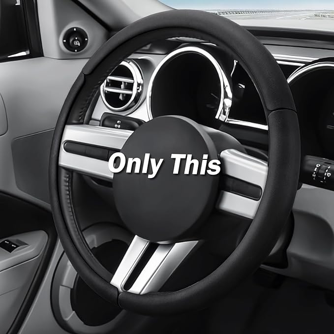 Leather Fiber Steering Wheel Cover for Ford Mustang 2005-2023, 3 Piece Clip on Set,Anti-Slip Segmented Design,Thin Car Interior Accessories,Car Steering Wheel Cover for Men Women(Black)